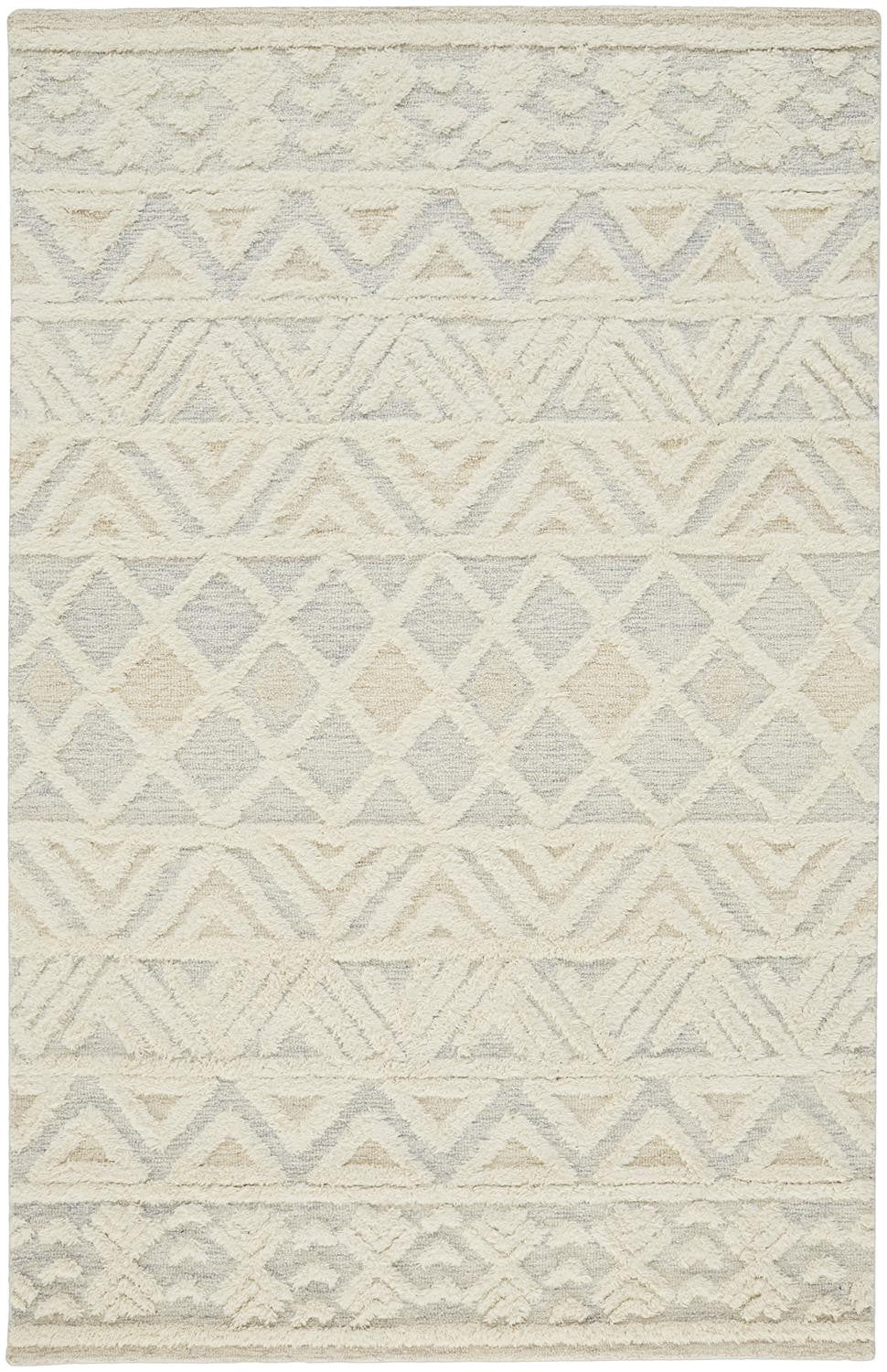 12 x 15 Ivory Blue & Tan Wool Geometric Tufted Handmade Rug
