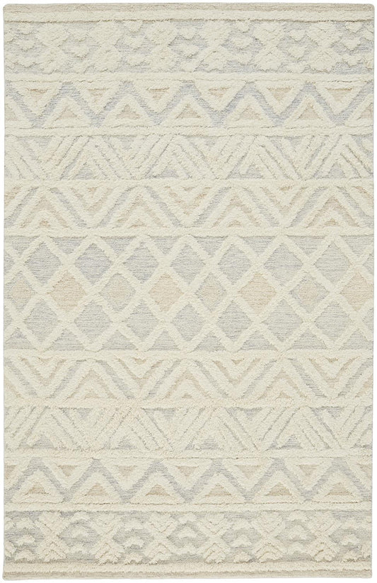 12 x 15 Ivory Blue & Tan Wool Geometric Tufted Handmade Rug