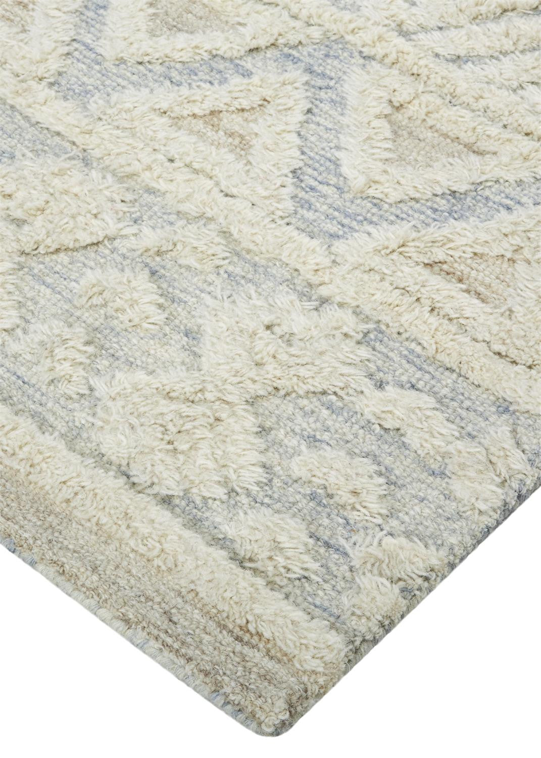 12 x 15 Ivory Blue & Tan Wool Geometric Tufted Handmade Rug