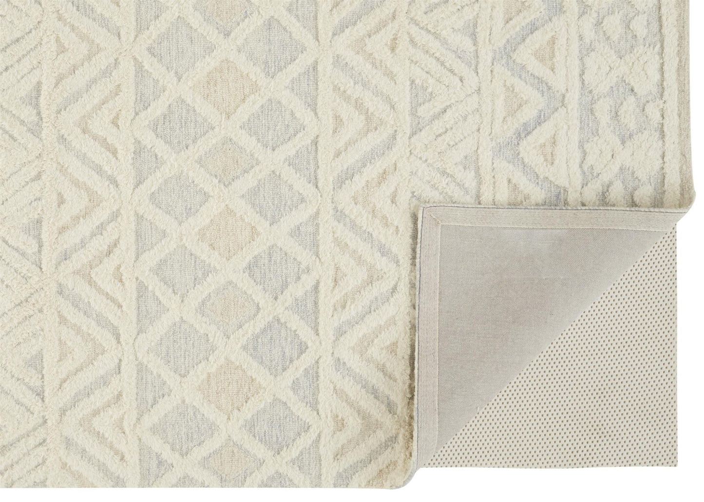 12 x 15 Ivory Blue & Tan Wool Geometric Tufted Handmade Rug