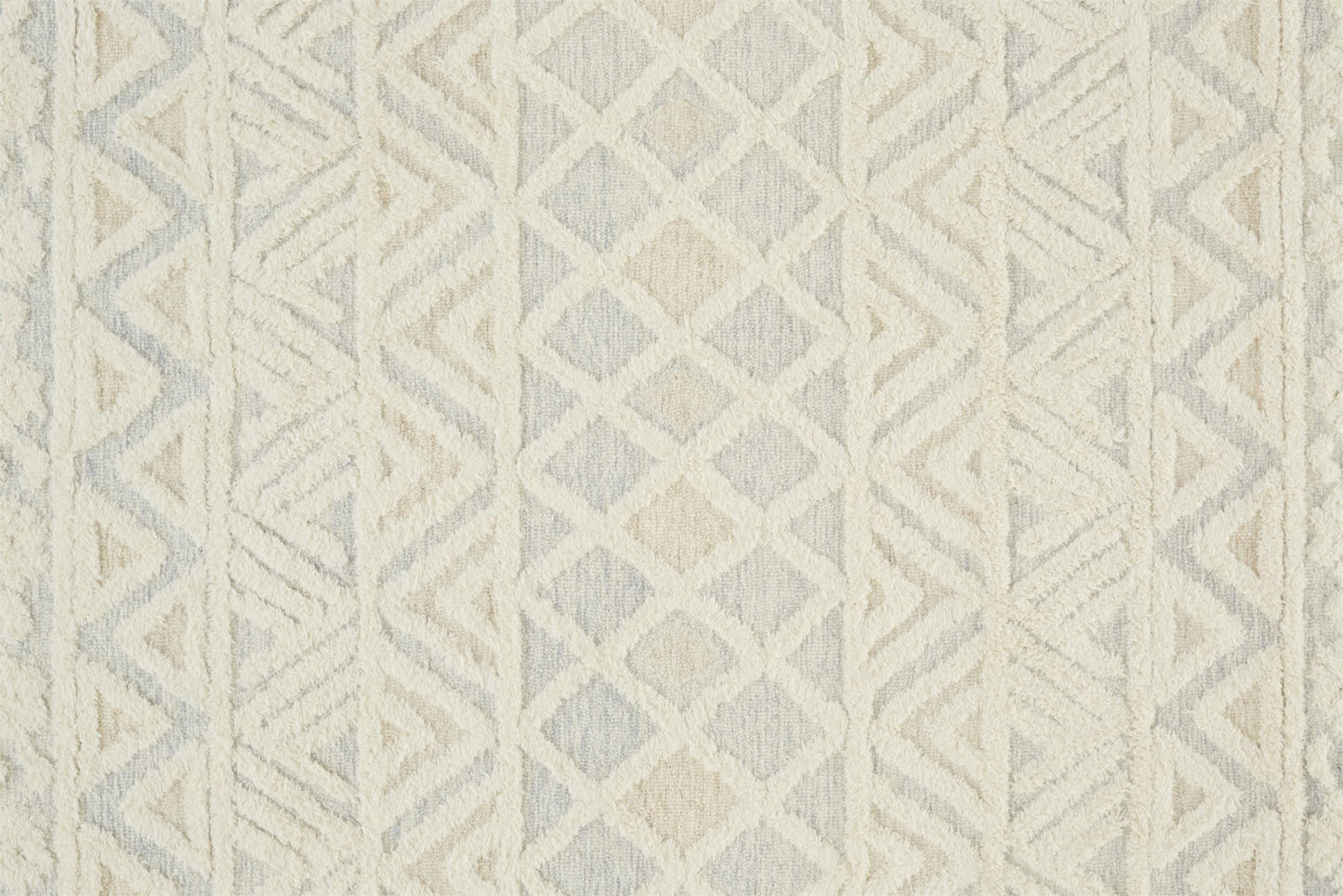 12 x 15 Ivory Blue & Tan Wool Geometric Tufted Handmade Rug