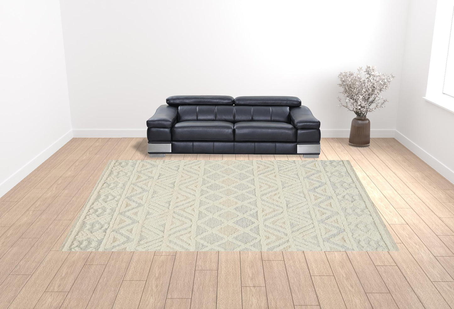 12 x 15 Ivory Blue & Tan Wool Geometric Tufted Handmade Rug