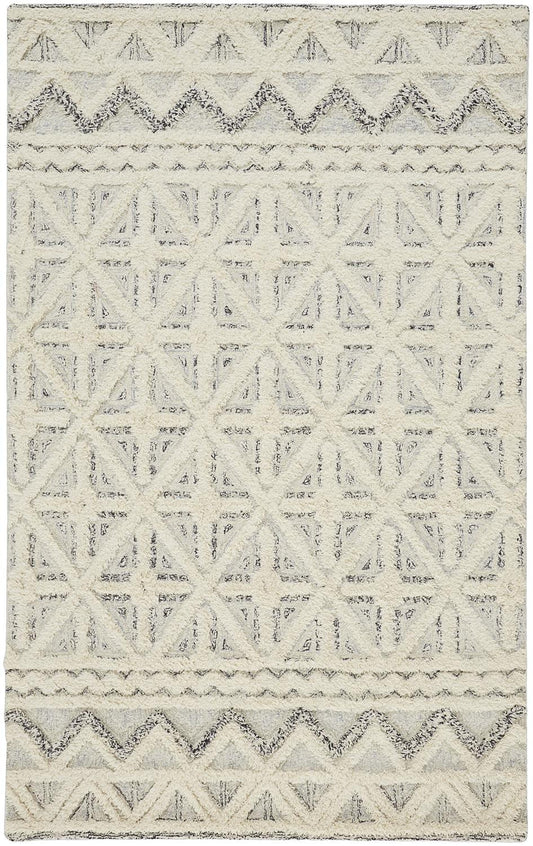 8 x 10 Ivory & Black Wool Geometric Tufted Handmade Stain Resistant Rug