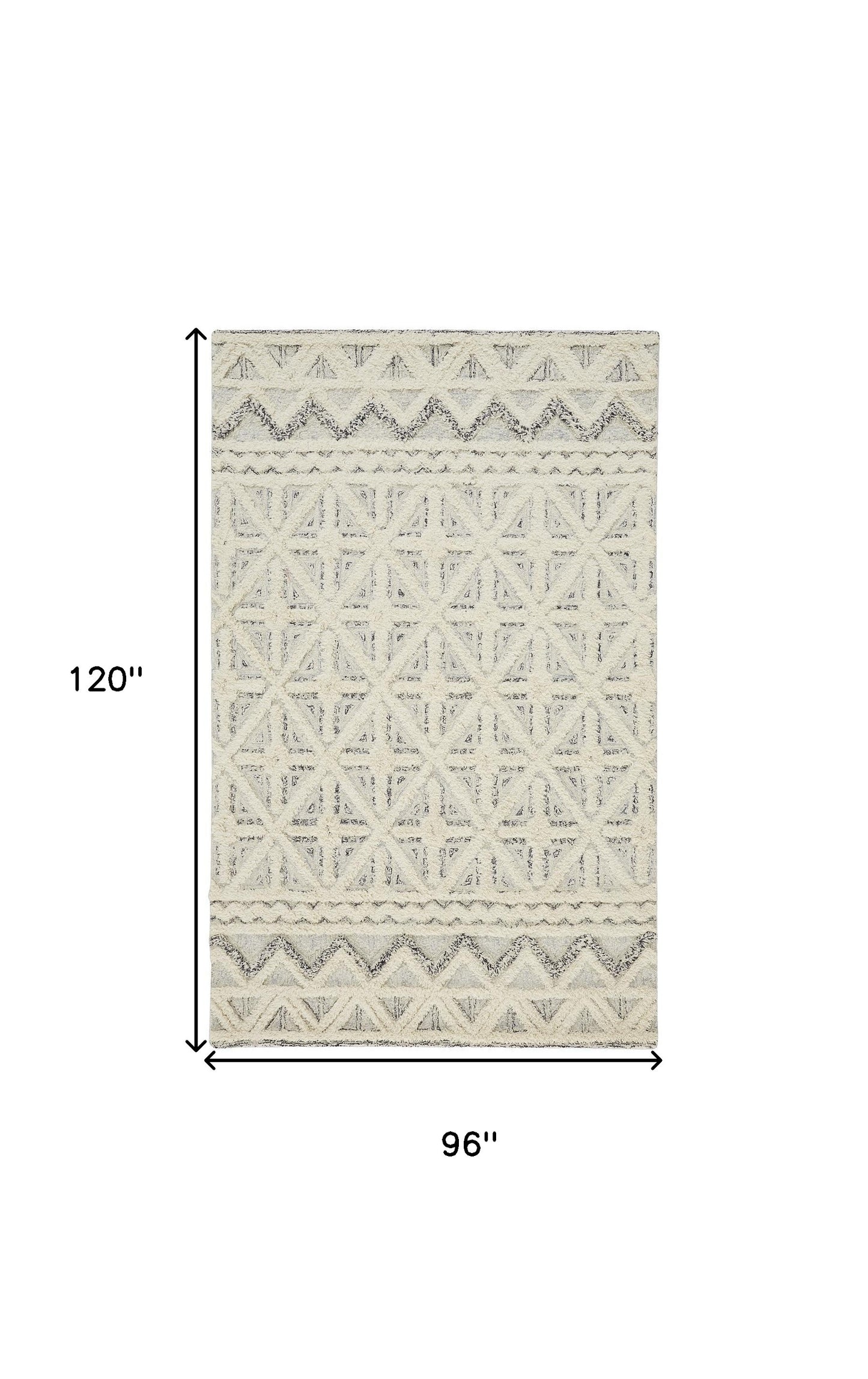 8 x 10 Ivory & Black Wool Geometric Tufted Handmade Stain Resistant Rug