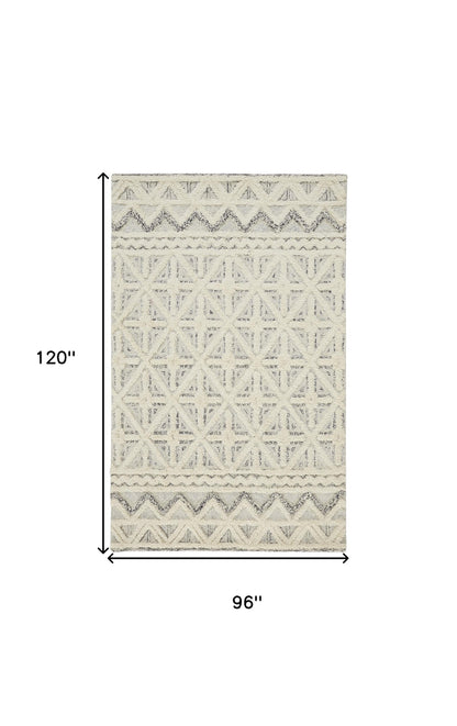 8 x 10 Ivory & Black Wool Geometric Tufted Handmade Stain Resistant Rug
