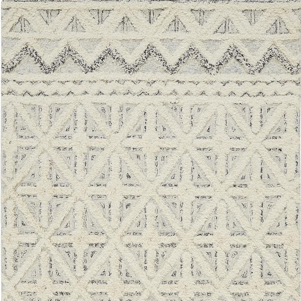 8 x 10 Ivory & Black Wool Geometric Tufted Handmade Stain Resistant Rug