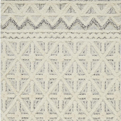 8 x 10 Ivory & Black Wool Geometric Tufted Handmade Stain Resistant Rug