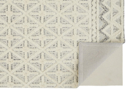 8 x 10 Ivory & Black Wool Geometric Tufted Handmade Stain Resistant Rug