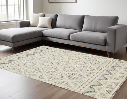 8 x 10 Ivory & Black Wool Geometric Tufted Handmade Stain Resistant Rug