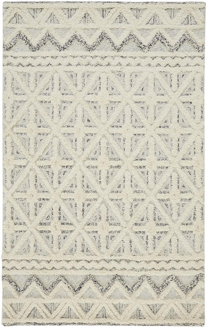 12 x 15 Ivory & Black Wool Geometric Tufted Handmade Rug
