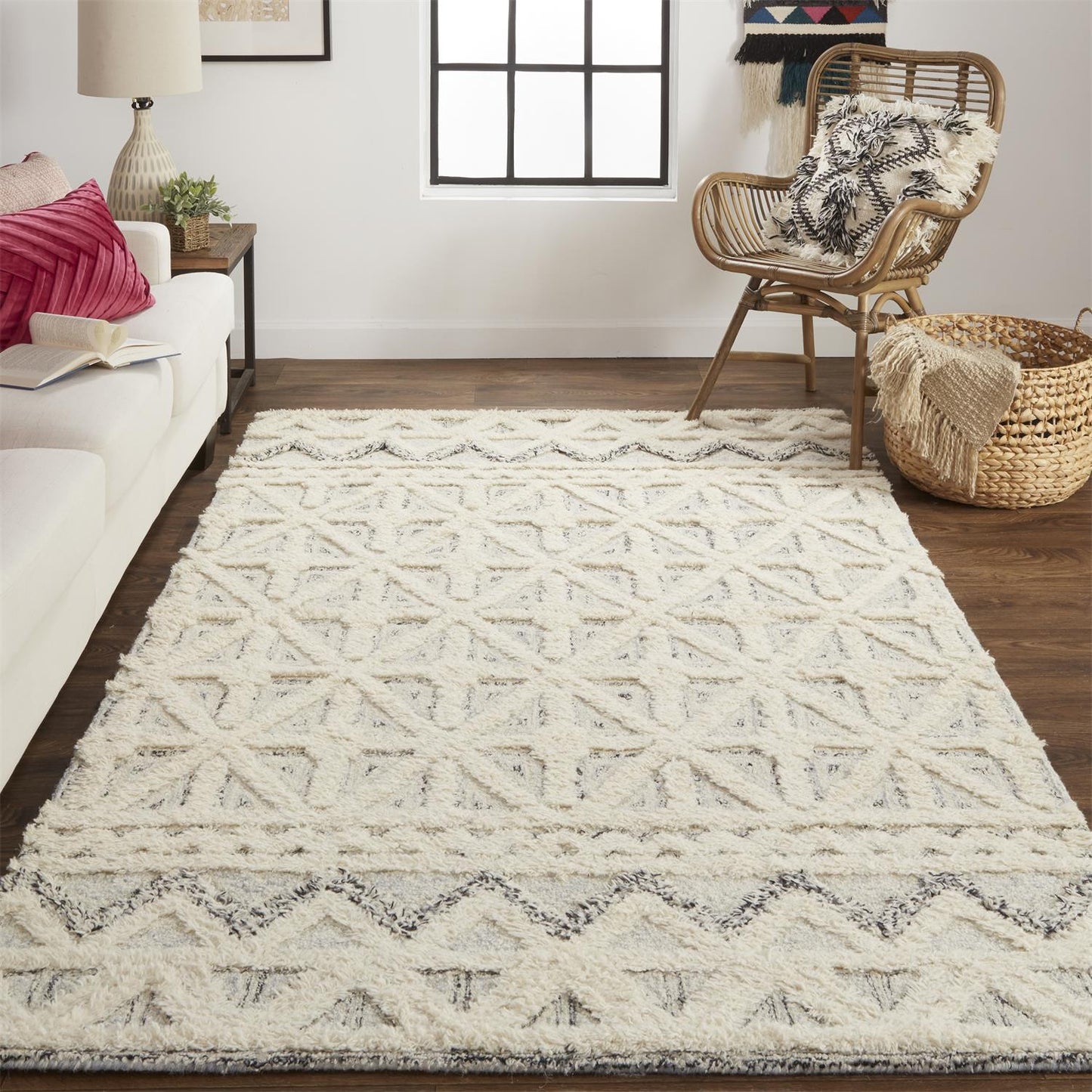 12 x 15 Ivory & Black Wool Geometric Tufted Handmade Rug