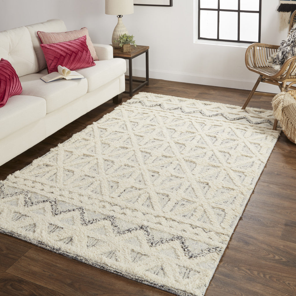 12 x 15 Ivory & Black Wool Geometric Tufted Handmade Rug