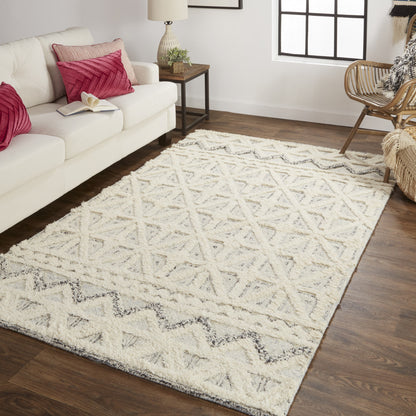 12 x 15 Ivory & Black Wool Geometric Tufted Handmade Rug