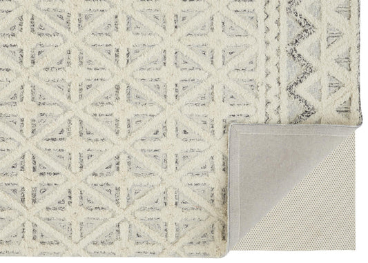 12 x 15 Ivory & Black Wool Geometric Tufted Handmade Rug