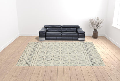 12 x 15 Ivory & Black Wool Geometric Tufted Handmade Rug