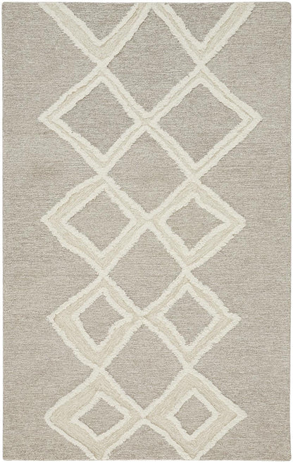8 x 10 Gray & Ivory Wool Geometric Tufted Handmade Stain Resistant Rug