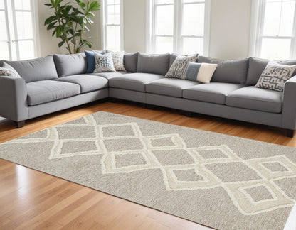 8 x 10 Gray & Ivory Wool Geometric Tufted Handmade Stain Resistant Rug