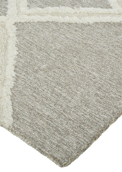 8 x 10 Gray & Ivory Wool Geometric Tufted Handmade Stain Resistant Rug