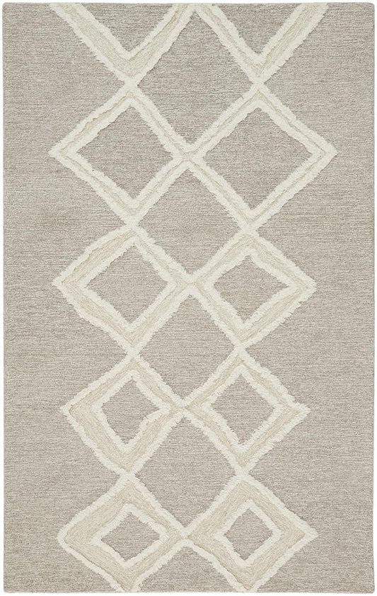 12 x 15 Gray & Ivory Wool Geometric Tufted Handmade Rug