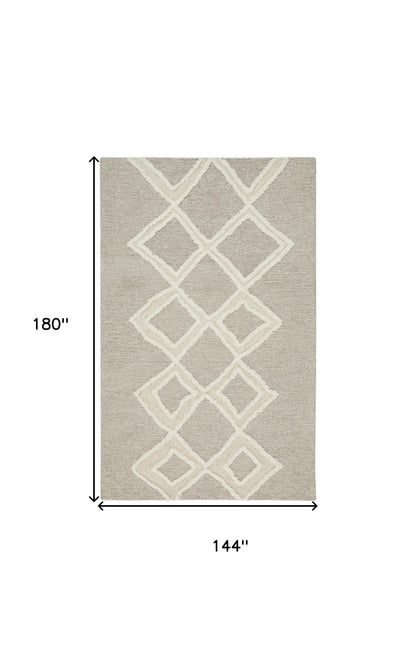 12 x 15 Gray & Ivory Wool Geometric Tufted Handmade Rug