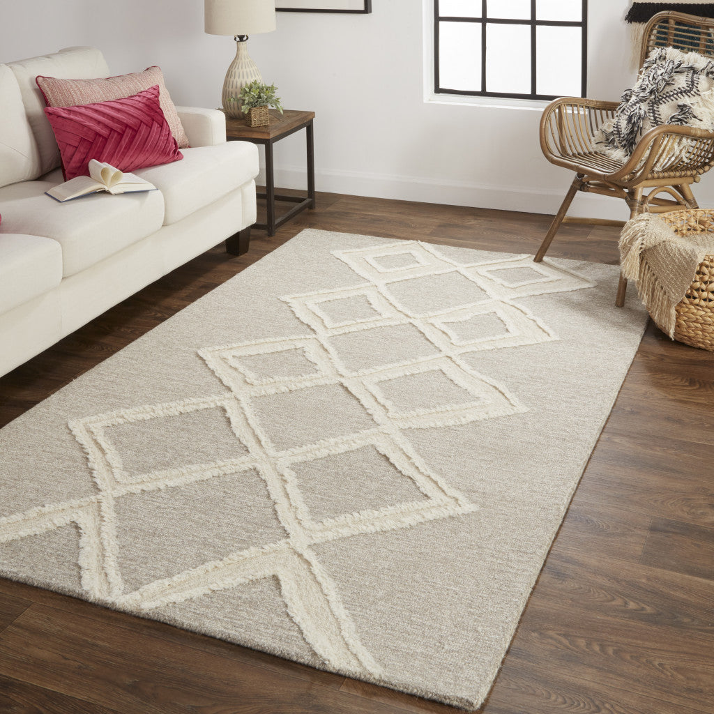 12 x 15 Gray & Ivory Wool Geometric Tufted Handmade Rug
