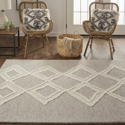 12 x 15 Gray & Ivory Wool Geometric Tufted Handmade Rug