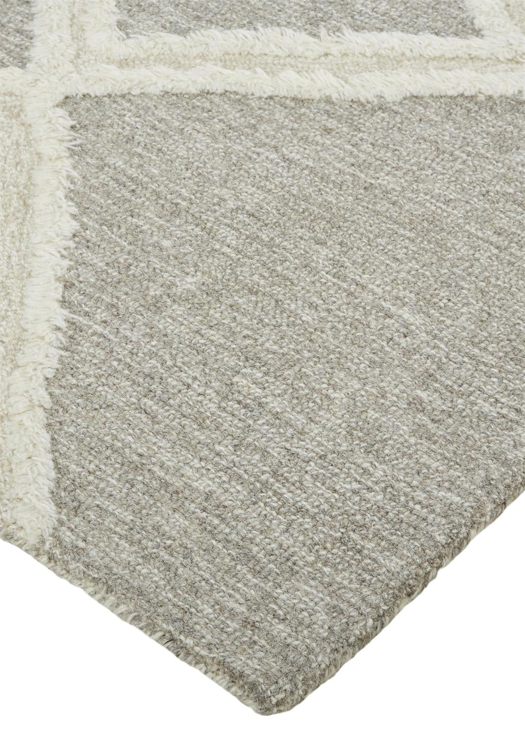 12 x 15 Gray & Ivory Wool Geometric Tufted Handmade Rug