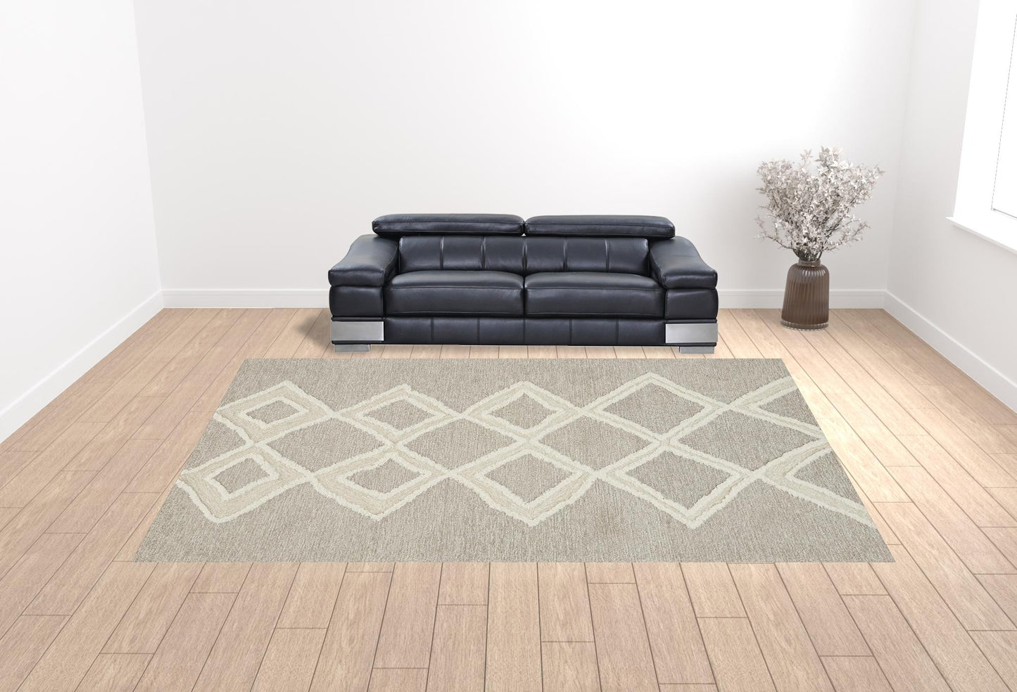 12 x 15 Gray & Ivory Wool Geometric Tufted Handmade Rug