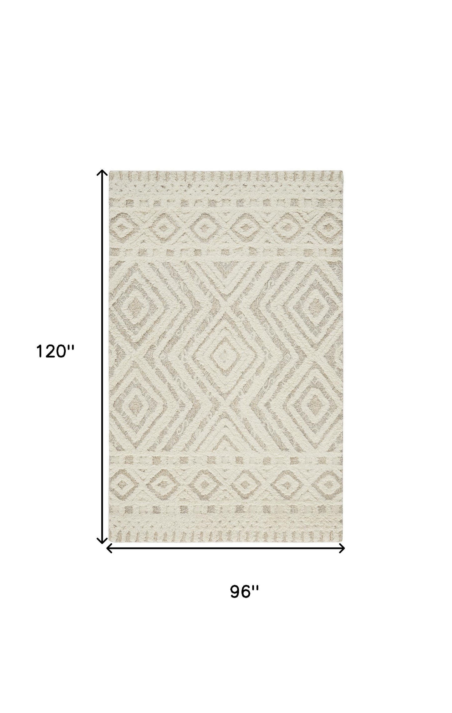 8 x 10 Ivory & Tan Wool Geometric Tufted Handmade Stain Resistant Rug