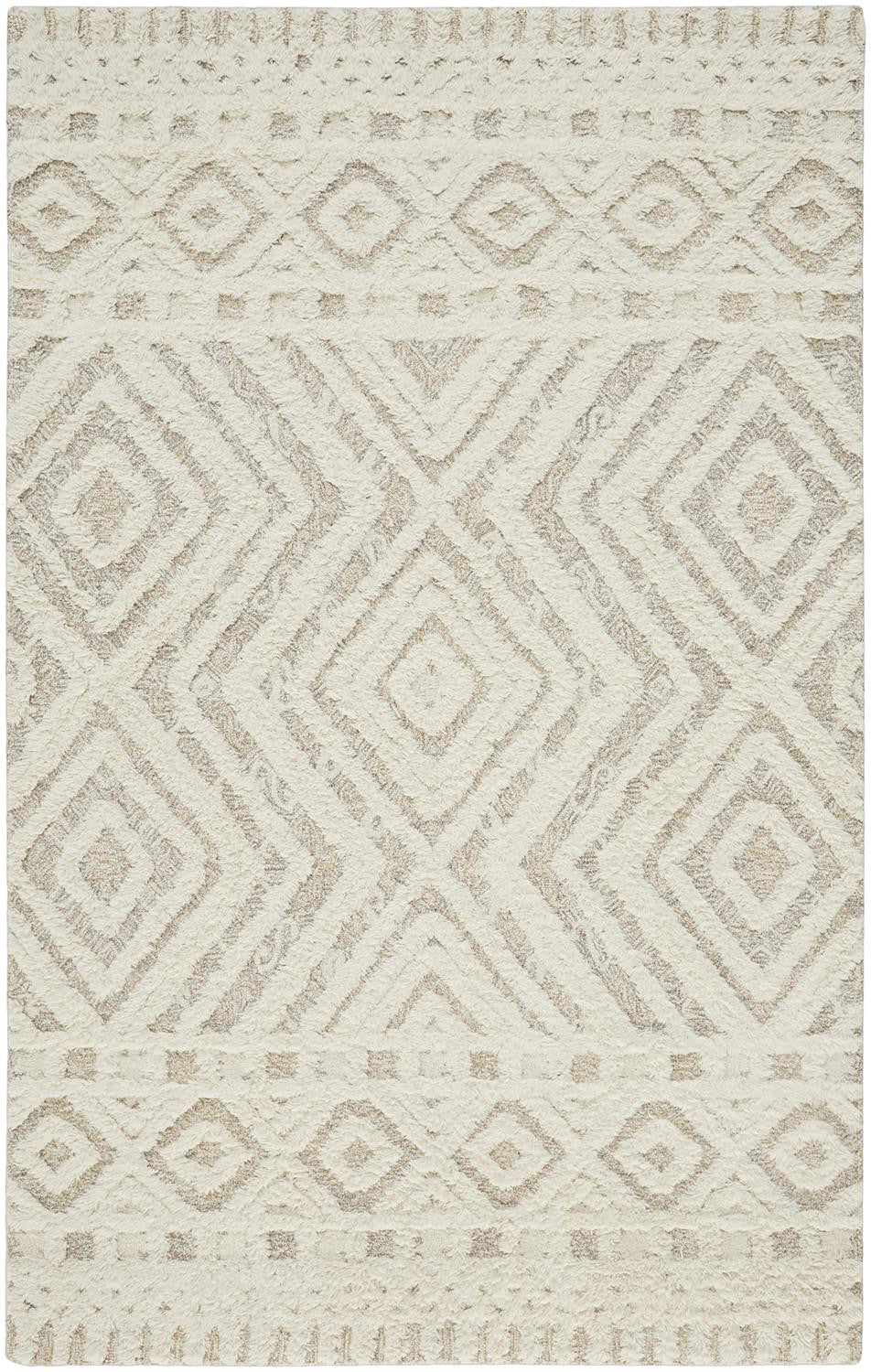 12 x 15 Ivory & Tan Wool Geometric Tufted Handmade Rug