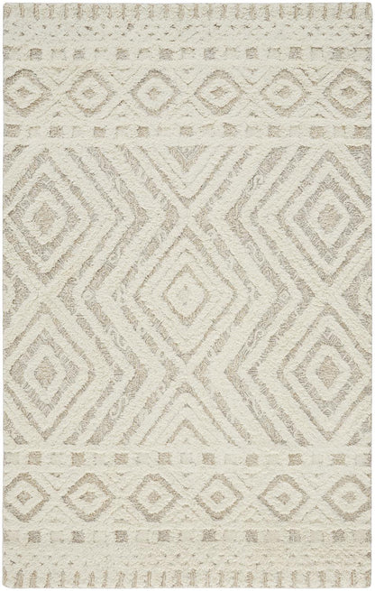 12 x 15 Ivory & Tan Wool Geometric Tufted Handmade Rug