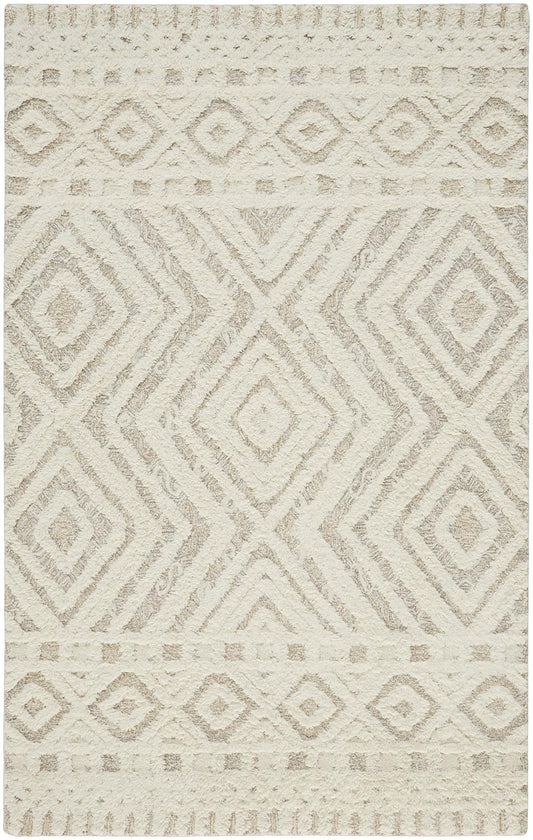 12 x 15 Ivory & Tan Wool Geometric Tufted Handmade Rug