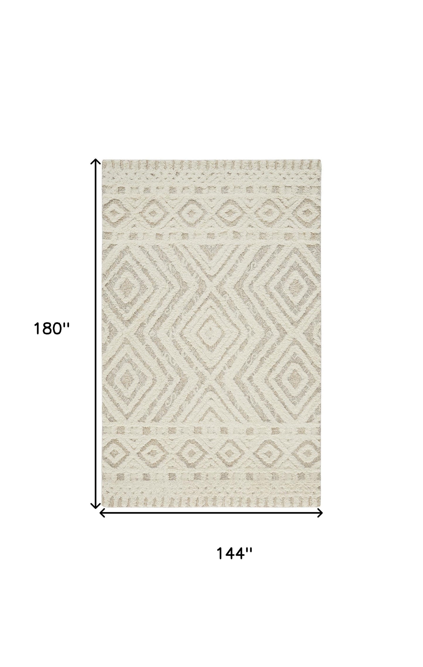 12 x 15 Ivory & Tan Wool Geometric Tufted Handmade Rug