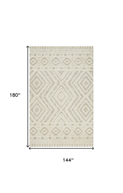 12 x 15 Ivory & Tan Wool Geometric Tufted Handmade Rug