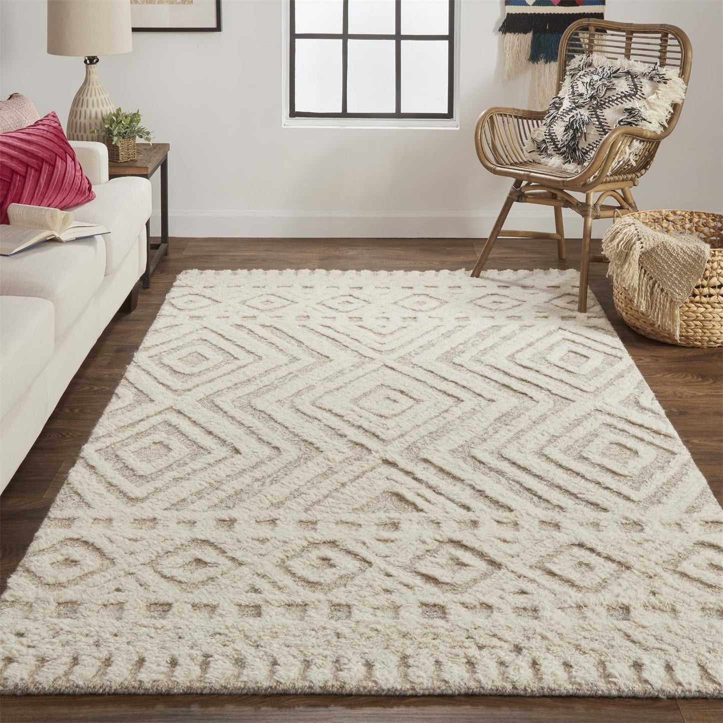 12 x 15 Ivory & Tan Wool Geometric Tufted Handmade Rug