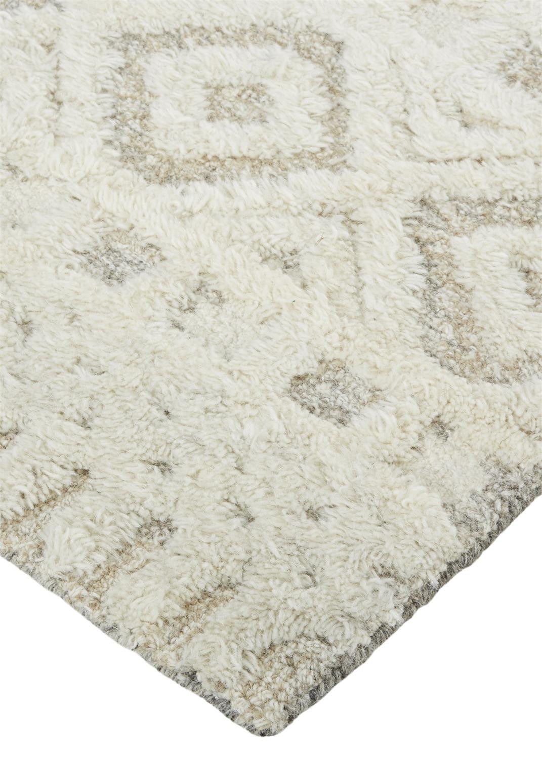 12 x 15 Ivory & Tan Wool Geometric Tufted Handmade Rug