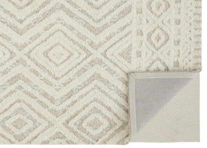 12 x 15 Ivory & Tan Wool Geometric Tufted Handmade Rug