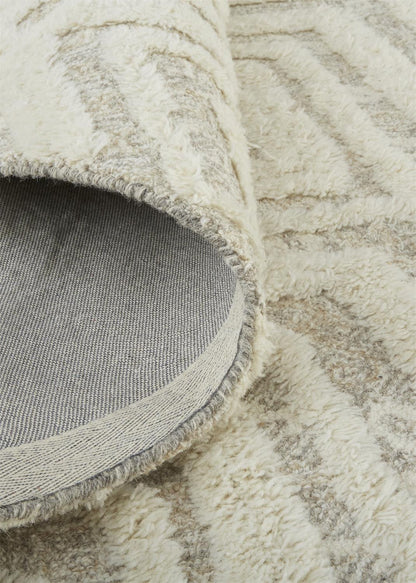 12 x 15 Ivory & Tan Wool Geometric Tufted Handmade Rug