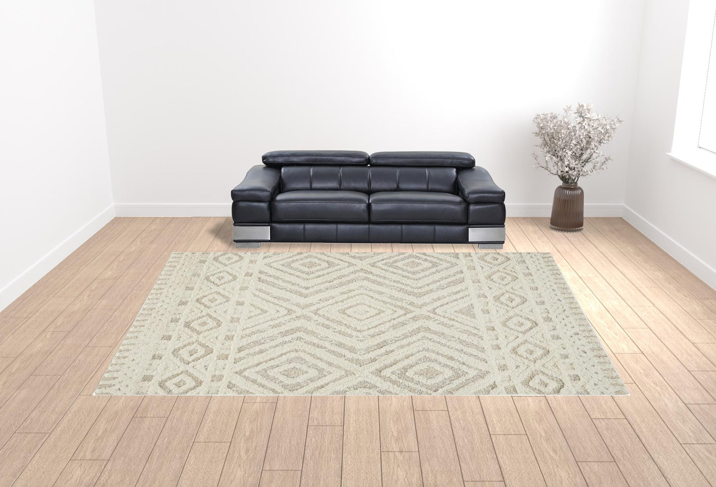 12 x 15 Ivory & Tan Wool Geometric Tufted Handmade Rug