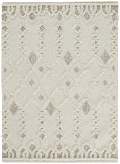 12 x 15 Ivory Tan & Silver Wool Geometric Tufted Handmade Rug