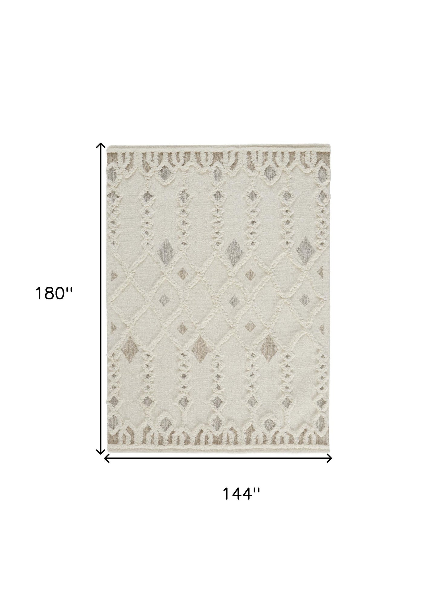 12 x 15 Ivory Tan & Silver Wool Geometric Tufted Handmade Rug