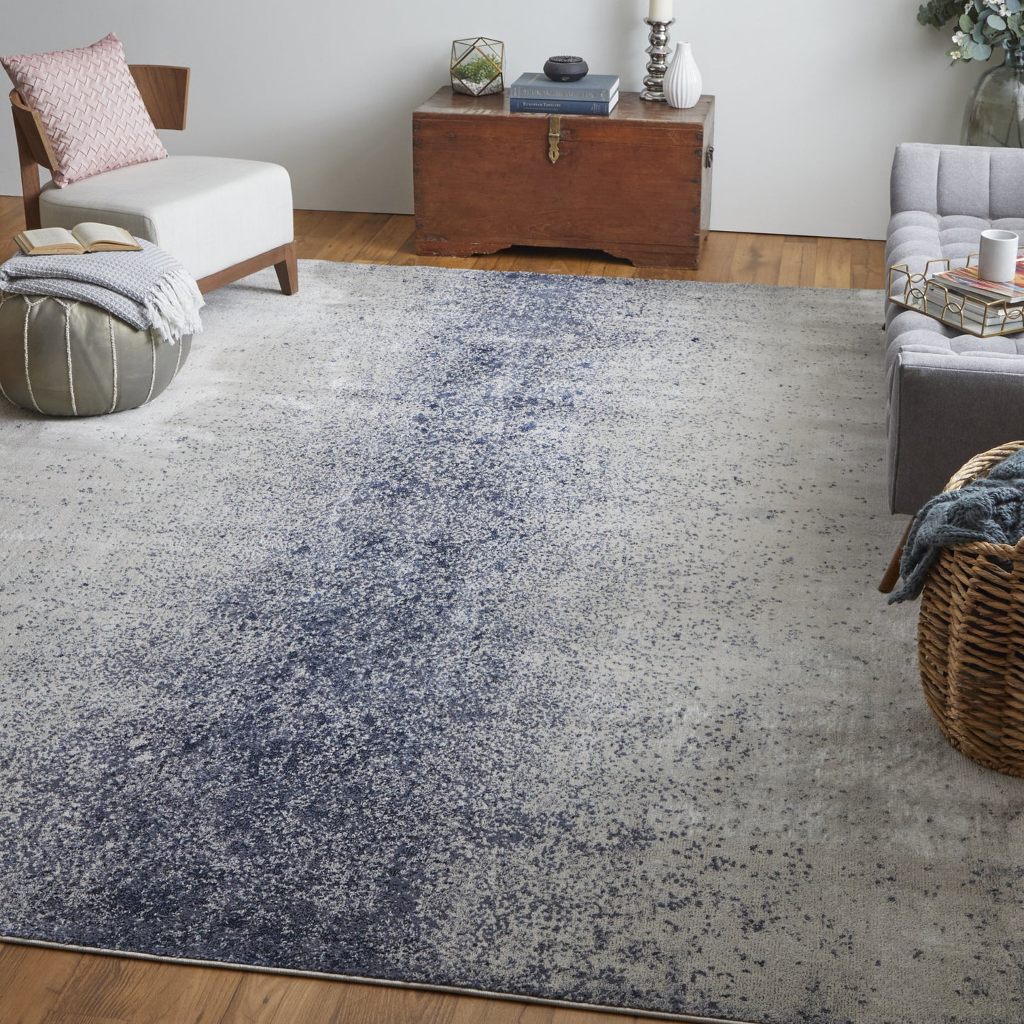 12 x 15 Ivory & Blue Power Loom Rug