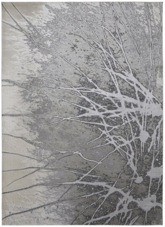 10 x 13 Gray Silver & Ivory Power Loom Rug