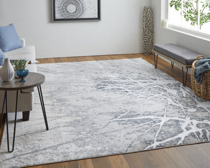 10 x 13 Gray Silver & Ivory Power Loom Rug