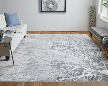 10 x 13 Gray Silver & Ivory Power Loom Rug