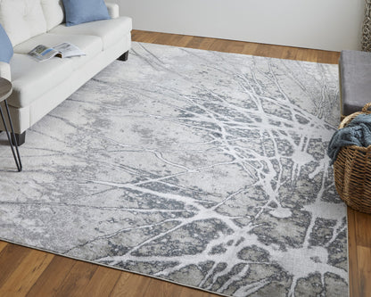 10 x 13 Gray Silver & Ivory Power Loom Rug