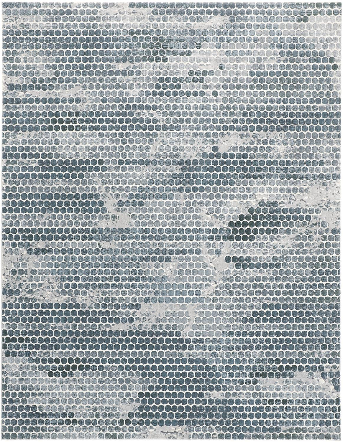 8 x 10 Blue & Gray Polka Dots Distressed Stain Resistant Rug