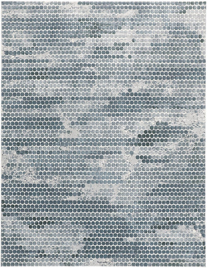 8 x 10 Blue & Gray Polka Dots Distressed Stain Resistant Rug