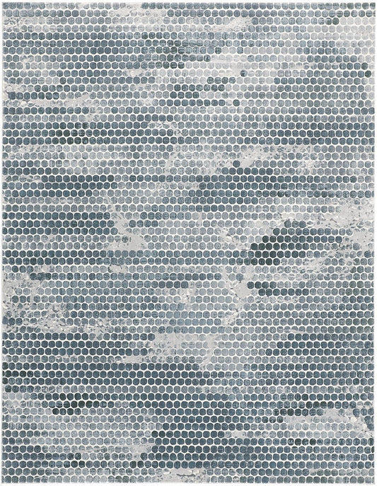 8 x 10 Blue & Gray Polka Dots Distressed Stain Resistant Rug