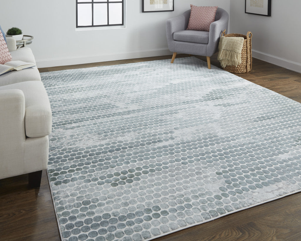 8 x 10 Blue & Gray Polka Dots Distressed Stain Resistant Rug